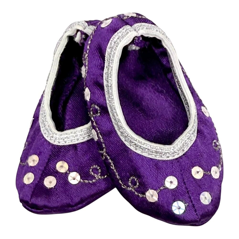 American Girl Doll Slippers Paisley Print Pajama Accessories Purple Satin Sequin